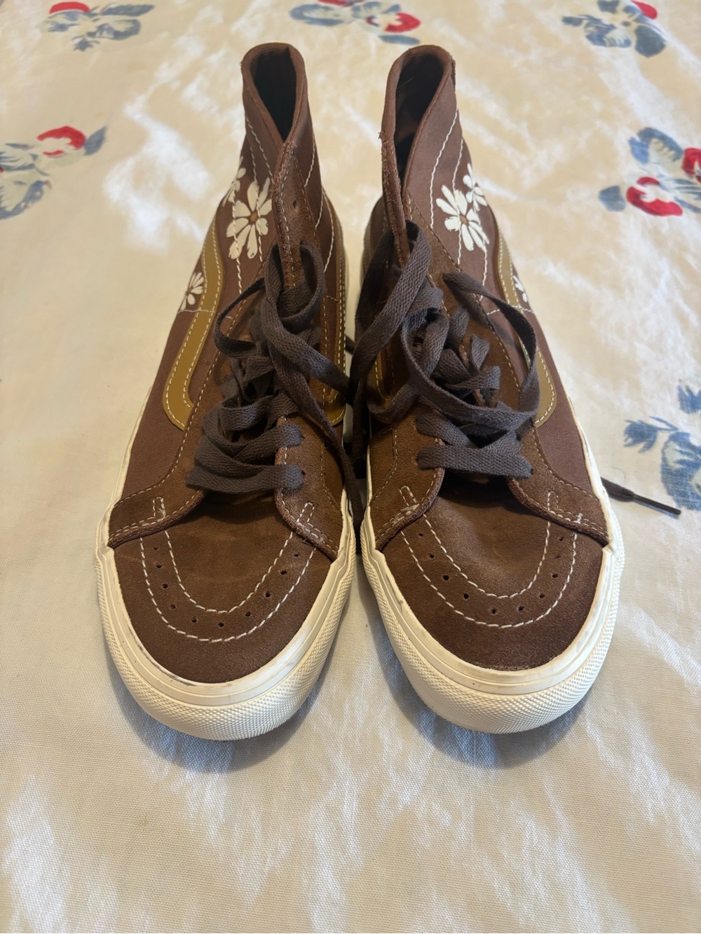 Vans Brown High-Top Sneakers with White Floral Detail